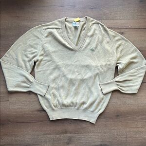 Lacoste Vintage made in USA  Tan V-Neck Sweater ! Large